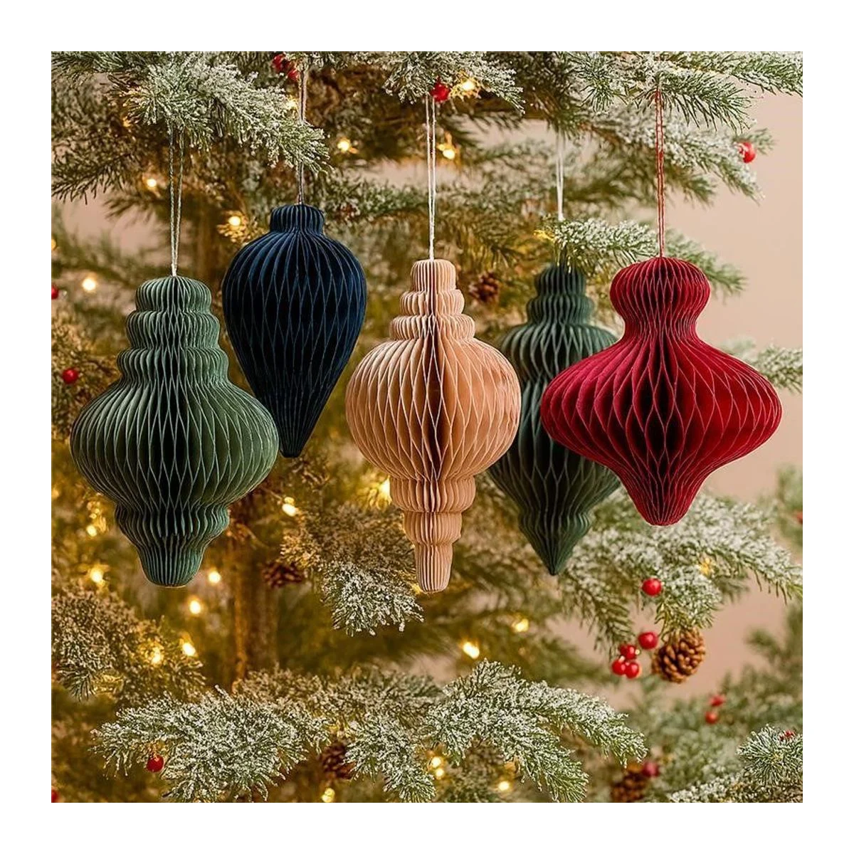 Grote ornamenten van gerecycled papier, set van 5